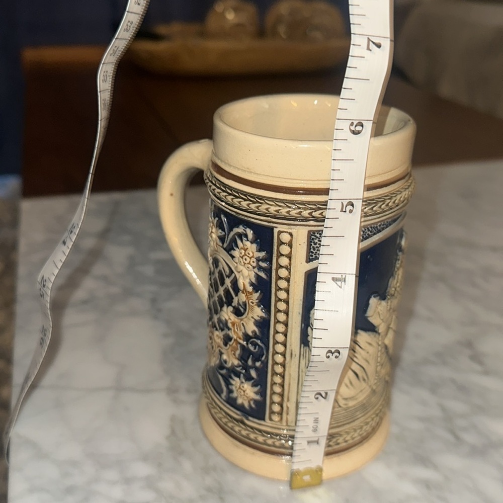 Vintage Ceramic Beer Stein with Blue and Cream Design - Picture 8 of 9